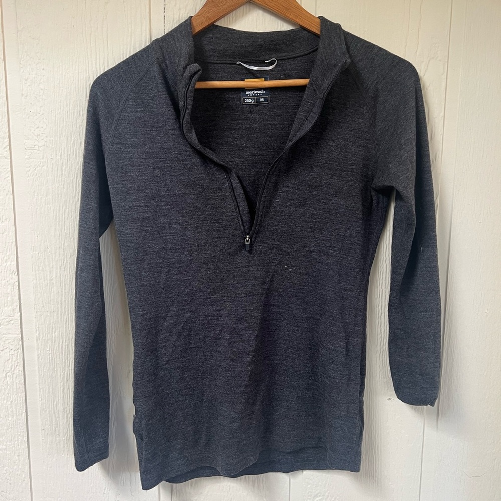 Meriwool Merino Gray 1/2 Zip Sweater - holes